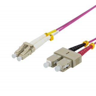 DELTACO Волоконный кабель, 3 м, LC-SC Duplex, 50/125, розовый