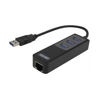 USB 3.0 Network Adapter , 10/100 / 1000Mbps , 1xRJ45, 1xUSB3.0 Type A ha, 3x USB3.0 Type A ho, black  USB3-GIGA3