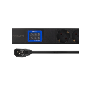 Powerstrip DELTACO 19" PDU with 7xCEE 7/4 outlets, 3500W, ammeter and volt meter, black / GT-8641