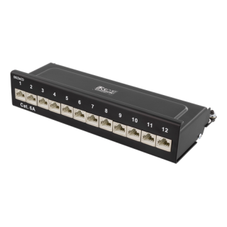 DELTACO Patch Panel, 12xRJ45, Cat6a, Wall Mountable, 10Gbps, Krone Terminals, Metal, Black / PAN-213
