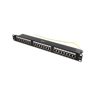 DELTACO STP patch panel, 24xRJ45, Cat6, 10Gbps, Krone terminals, 1U, 19 ", metal, black / PAN-201