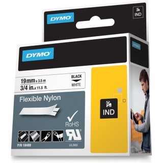 DYMO Rhino Professional, noticeable flexible nylon tape, 19 mm, black text on white tape, 3.5 m / 18489