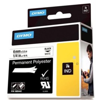 DYMO Rhino Professional, noticeable permanent polyester tape, 6mm, black text on white tape, 5.5m 1805442