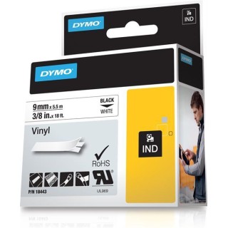 DYMO Rhino Professional, noticeable permanent vinyl tape, 9 mm, black text on white tape, 5.5 m 18443