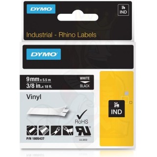Tape DYMO Rhino 9mm x 5.5m, vinyl, white on black / 1805437