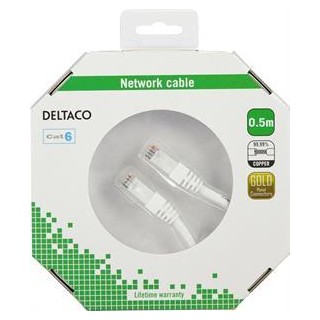 DELTACO U / UTP Cat6 patch kabelis, 0.5m, 250MHz, Delta-certified, LSZH, baltas / TP-60V-K