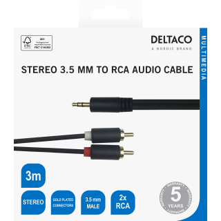 Audio cable DELTACO 3.5mm male - 2xRCA male 3m, black / MM-141-K / R00180005