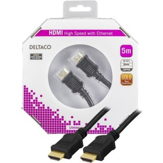 DELTACO HDMI cable, 4K, UltraHD in 30Hz, 5m, gold plated connectors, 19 pin ha-ha, black / HDMI-1050-K