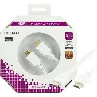 DELTACO HDMI cable, UltraHD in 30Hz, 5m, gold plated connectors, 19-pin ha-ha, white / HDMI-1050A-K