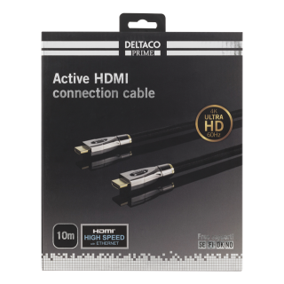 DELTACO PRIME Active HDMI Cable, 10m, Embroidered, HDMI High Speed ​​with Ethernet, HDMI Type A ha, 4K, Spectra, Gold Plated, Black HDMI-4100