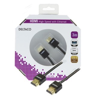 DELTACO thin HDMI cable, UltraHD in 30Hz, 3m, gold plated connectors, 19 pin ha-ha, black / HDMI-1093-K