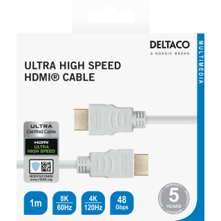 Ultra High Speed HDMI cable DELTACO ARC, QMS, 8K in 60Hz, 4K UHD in 120Hz, 1m, white / HU-10A-R