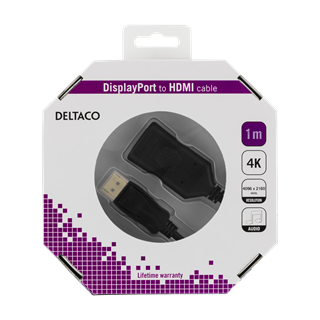 Cable DELTACO DisplayPort to HDMI 2.0b, 4K at 60Hz, 1m, black / DP-HDMI36-K