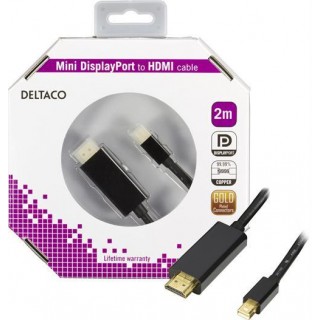 DELTACO mini DisplayPort to HDMI cable with audio, Full HD @60Hz, 2m, / DP-HDMI204-K