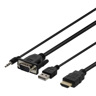 DELTACO VGA with audio to HDMI cable, VGA / HDMI / USB / 3.5mm, 1920x1080 at 60Hz, 2m, black / VGA-HDMI17
