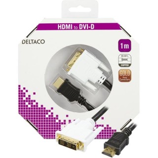 DELTACO HDMI to DVI cable, Full HD in 60Hz, 19 pin ha - DVI-D Single Link ha, 1m, black / white / HDMI-110-K
