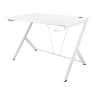 Gaming table DELTACO GAMING WHITE LINEG metal legs, PVC treated surface, built-in hanger for headset, white / GAM-055-W