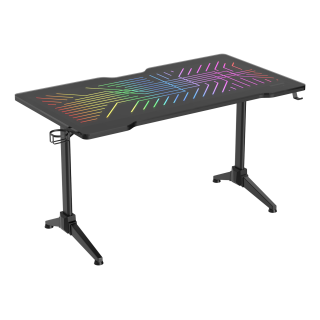 RGB Gaming desk DELTACO GAMING DT420 tempered glass, cable management, cup & headset holder, black / GAM-150