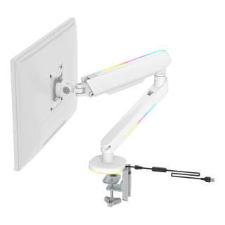 Monitor Arm DELTACO GAMING WA95 RGB, for 17"-32" monitors, max 9kg, fits curved monitors, white / GAM-134-W