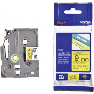 Brother TZe-621 (TZE621) Laminated Label Tape cassette P-touch, Black on Yellow 9mm, 8m