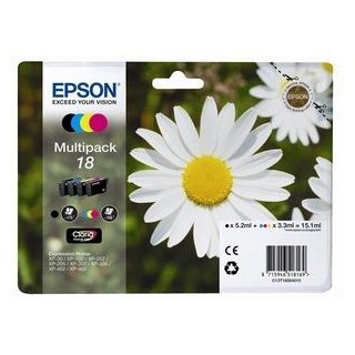 Epson 18 (C13T18064012) Ink Cartridge Multipack, Black, Cyan, Magenta, Yellow