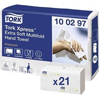 Hand towel sheets Tork Premium Extra Soft H2, 2-Ply, 100 sheets, 34x21.2cm, W, cellulose, (21pcs)