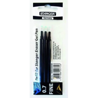 STANGER Refill Eraser Gel Pen 0.7 mm, black, Set 3 pcs. 18000300080