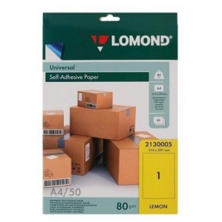 Lomond Self-Adhesive Paper Universal Labels, 1/210x297, A4, 50 sheets, lemon