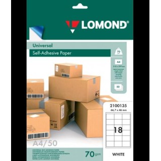 Lomond Self-Adhesive Paper Universal Labels, 18/66,7x46, A4, 50 sheets, White