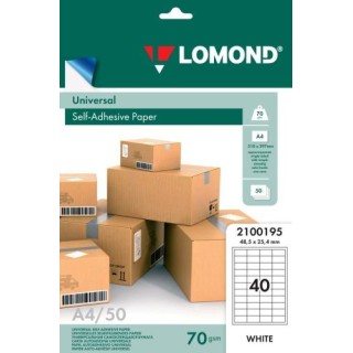 Lomond Self-Adhesive Paper Universal Labels, 40/48,5x25,4, A4, 50 sheets, White