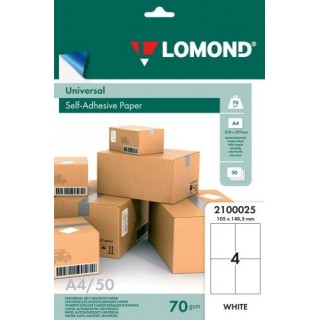 Lomond Self-Adhesive Paper Universal Labels, 4/105x148,5, A4, 50 sheets, White