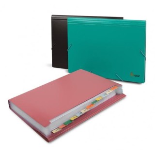 File folder with erasers Forpus, A4, plastic, green, 12 compartments