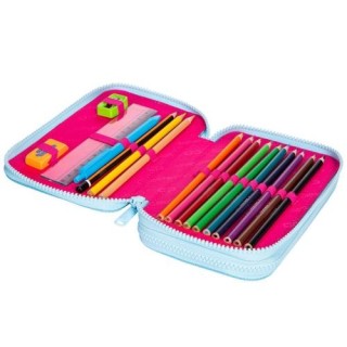 Double decker school pencil case with equipment Coolpack Jumper 2 Pink Scribble
