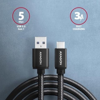 AXAGON BUCM3-AM20AB cable USB-C < > USB-A USB 3.2 Gen 1/3A/ALU/Black braided/2m