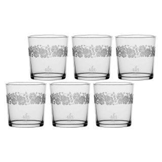 Set of 6 thick-bottomed glasses Babila roses - Transparent, 350 ml