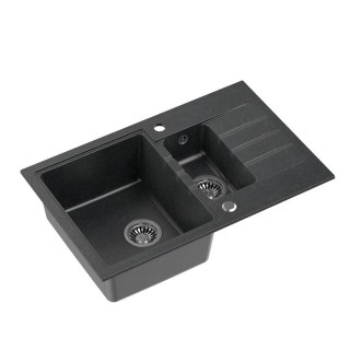 QUADRON PETER 156 granite sink Steingran black with manual siphon and screw cap