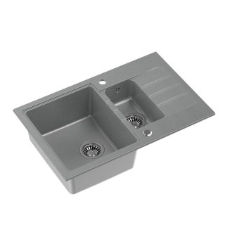 QUADRON PETER 156 granite sink Steingran grey with manual siphon and screw cap
