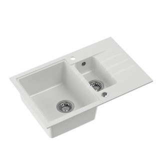 QUADRON PETER 156 granite sink Steingran white with manual siphon and screw cap