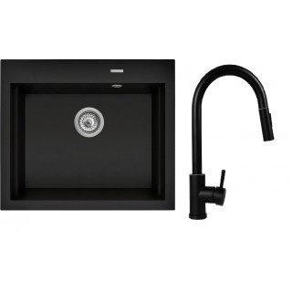 Set - Sink PYRAMIS PYRAMIS SIROS (57x51,5) 1B + Faucet IDEA Black Edition - 070169002BE - Volcano