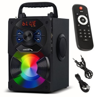 Audiocore bluetooth portable speaker, FM radio, SD/MMC card slot, AUX, USB, remote control, AC730
