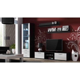 SOHO 1 furniture set (TV180 cabinet + S1 cabinet + shelves) Black / White Gloss
