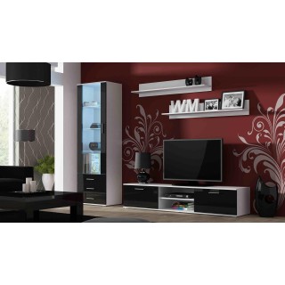 Furniture set SOHO 1 (RTV180 cabinet + S1 cabinet + shelves) White/Black Gloss