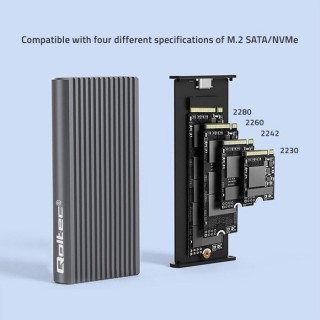 Qoltec 52272 Enclosure for drive M.2 SSD | SATA | NVMe | RGB LED | USB-C | 4TB
