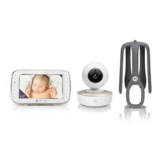 Motorola VM855 CONNECT 5.0” Portable Wi-Fi Video Baby Monitorwith Flexible Crib Mount, White/Gold Motorola | L | 5" TFT color display with 480 x 272 resolution; Lullabies; Two-way talk; Room temperature monitoring; Infrared night vision; LED sound level