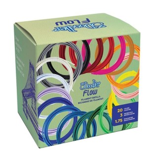 3Doodler Filament FLOW 20 PLA 20 Farben Nachfüllpack Polylactic acid (PLA) Black, Blue, Dark Green, Dark pink, Gold, Green, Lilac, Navy, Orange, Pink, Transparent, White, Yellow