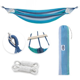 Hammock with wooden beam and metal handle NILS CAMP NC9004 Blue