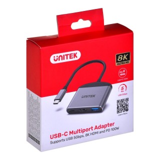 UNITEK ADAPTER USB-C - HDMI 2.1, USB-A, USB-C PD