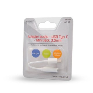 SAVIO USB Type 3.1 C (M) – Jack 3.5mm (F) Audio adapter White AK-35