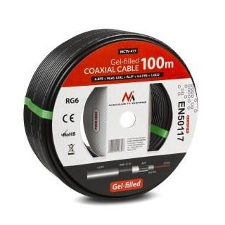 Maclean Antenna/Satellite Coaxial Cable, Gel-filled, Earth, Outdoor, RG6, 75Ohm, 100M, MCTV-477