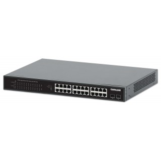 Intellinet 24-Port Gigabit Ethernet PoE+ Switch with 2 SFP Ports IEEE 802.3at/af (PoE+/PoE) Compliant, PoE Power Budget of 370 W, Two 1G SFP Open Slots, 19" Rackmount
